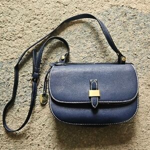 London Fog Navy Leather Crossbody with Gold Hardware